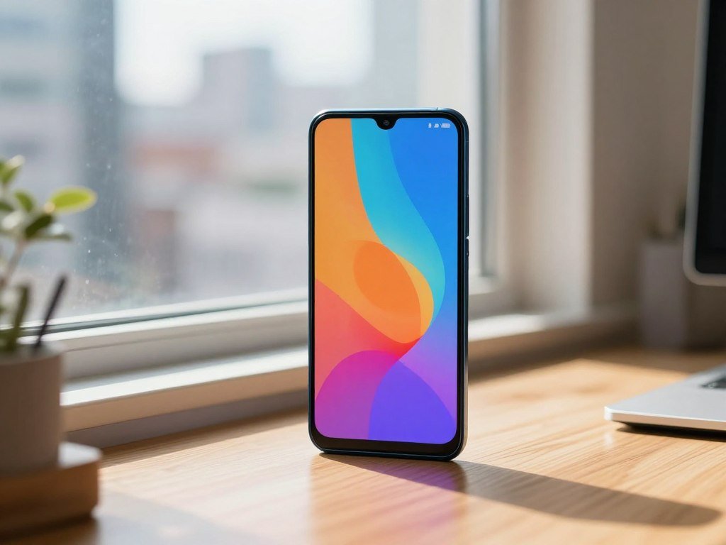Bright AMOLED phone screen viewed beside a window Bright AMOLED phone screen viewed beside a window