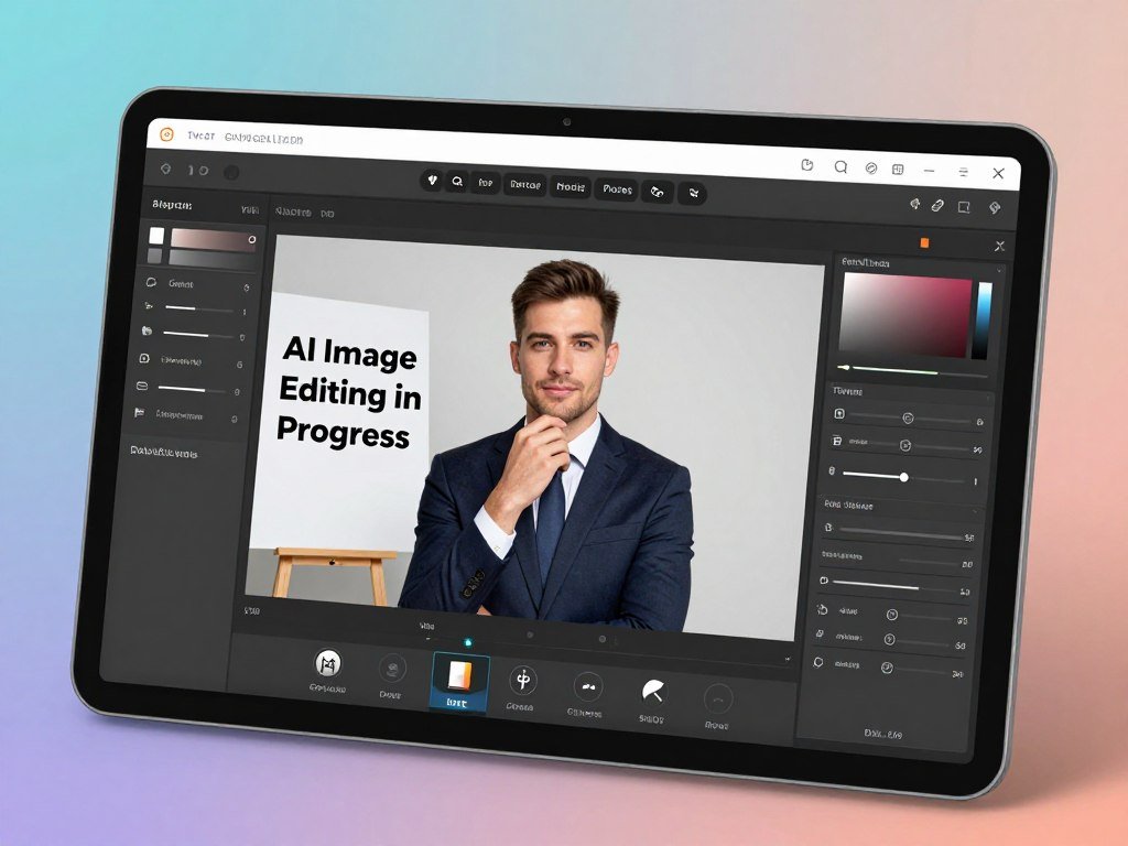 Browser-based image editor showing a portrait with a sign Browser-based image editor showing a portrait with a sign