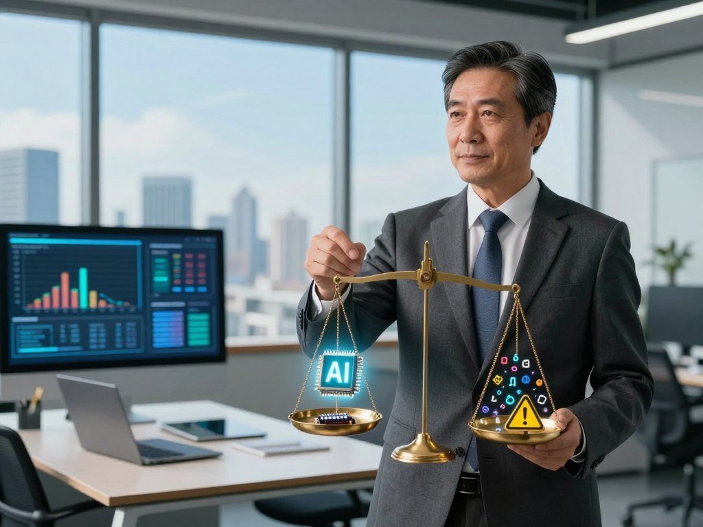 Business owner weighing AI time savings against data risks