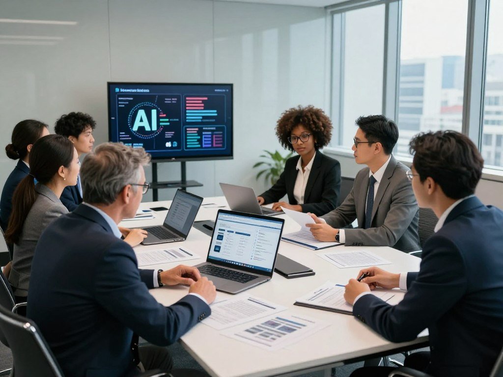 Business team reviewing purchased AI tools and risks Business team reviewing purchased AI tools and risks
