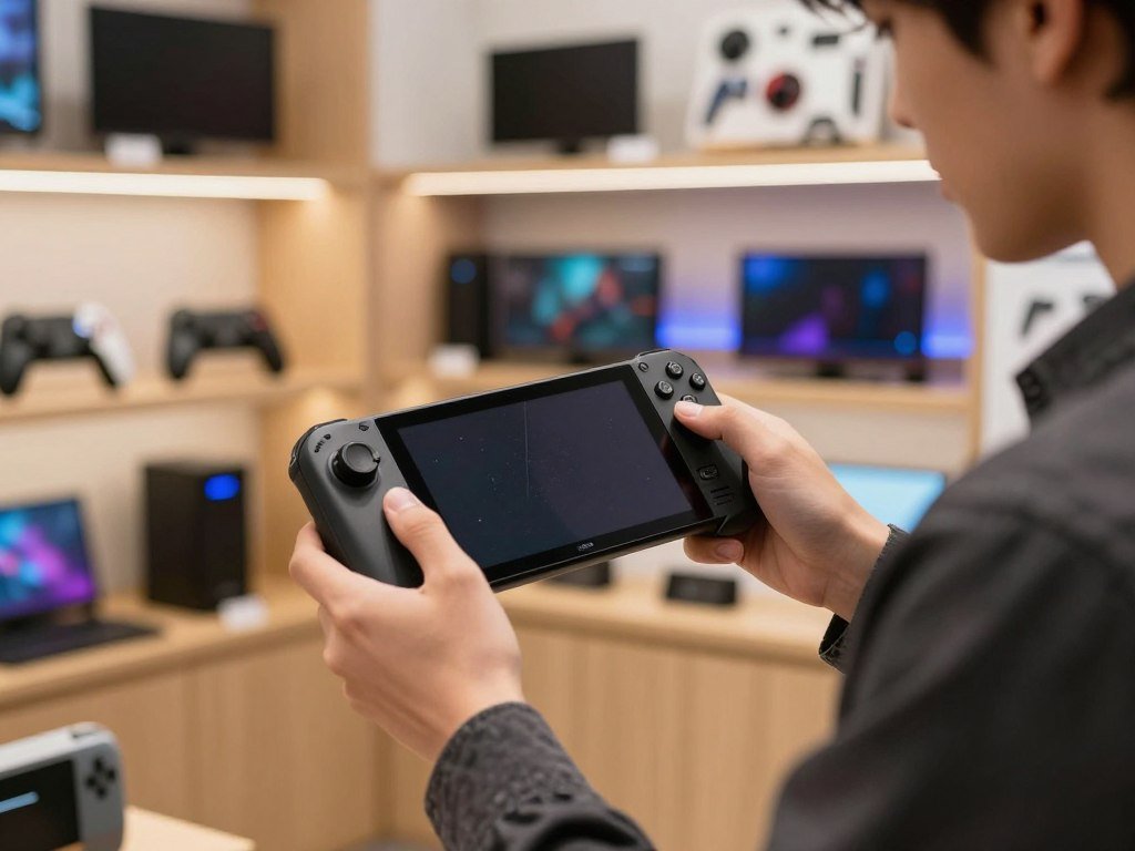 Buyer checking a used Steam Deck screen and controls Buyer checking a used Steam Deck screen and controls