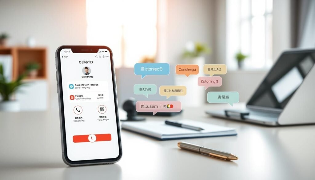 Call screening display beside a translated phone conversation