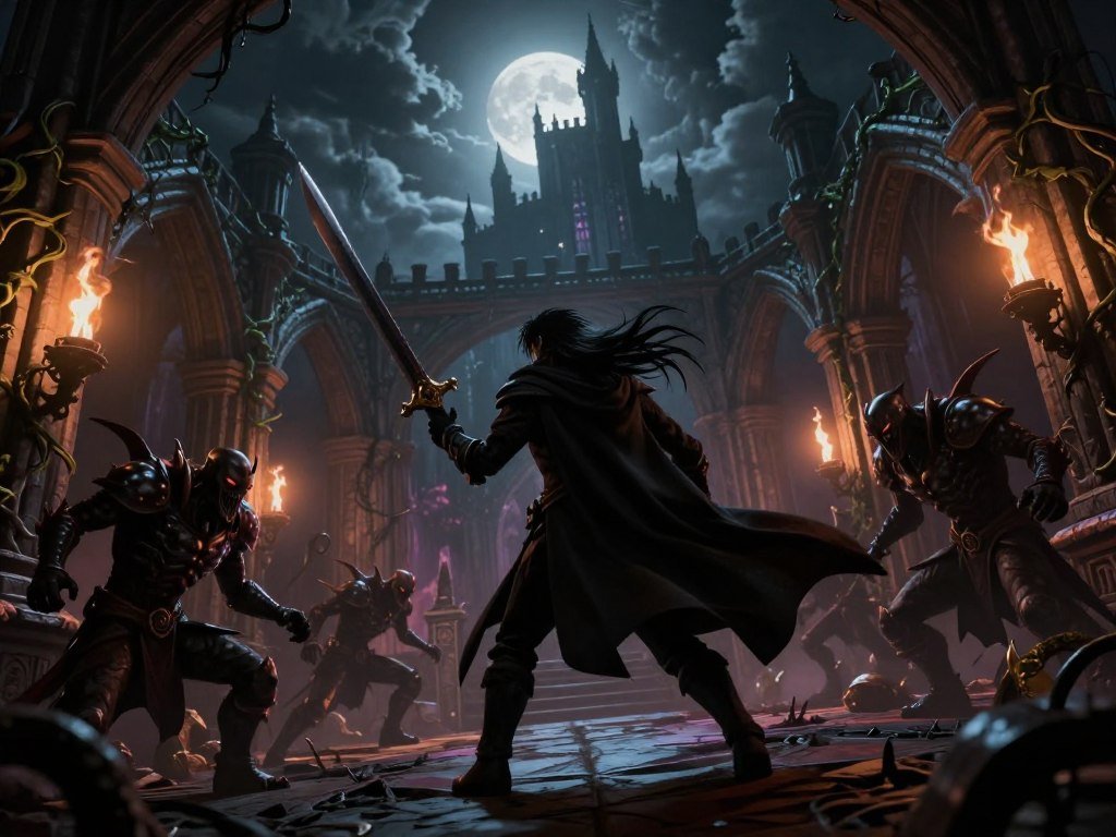 Castlevania hero crosses an enemy-filled Gothic stage Castlevania hero crosses an enemy-filled Gothic stage