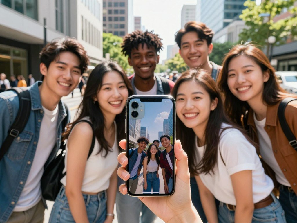 Center Stage frames a group selfie on an iPhone 17 camera Center Stage frames a group selfie on an iPhone 17 camera