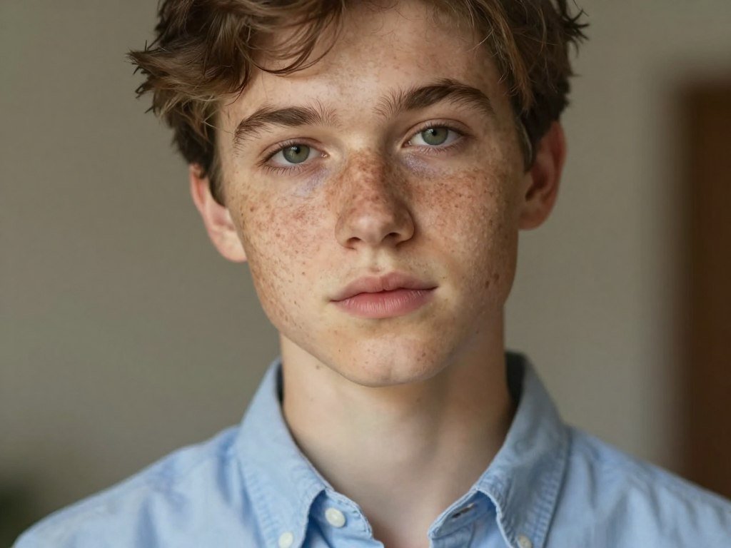Character reference image guiding freckles and skin texture