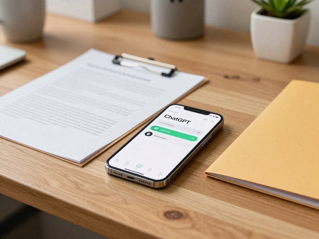 ChatGPT app open beside a draft and a file on a phone