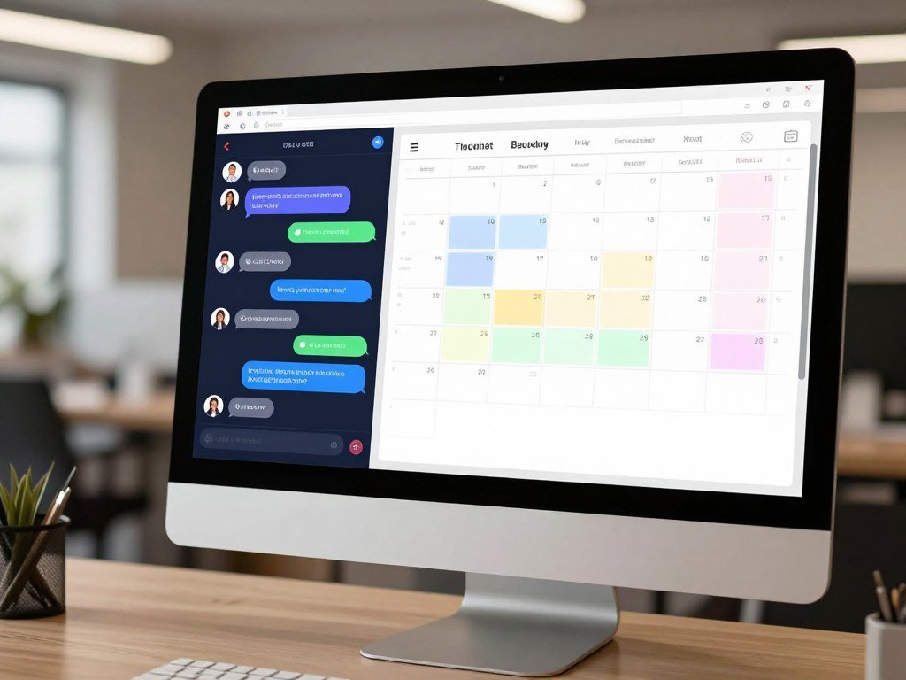 Chatbot draft and calendar task shown on a computer screen