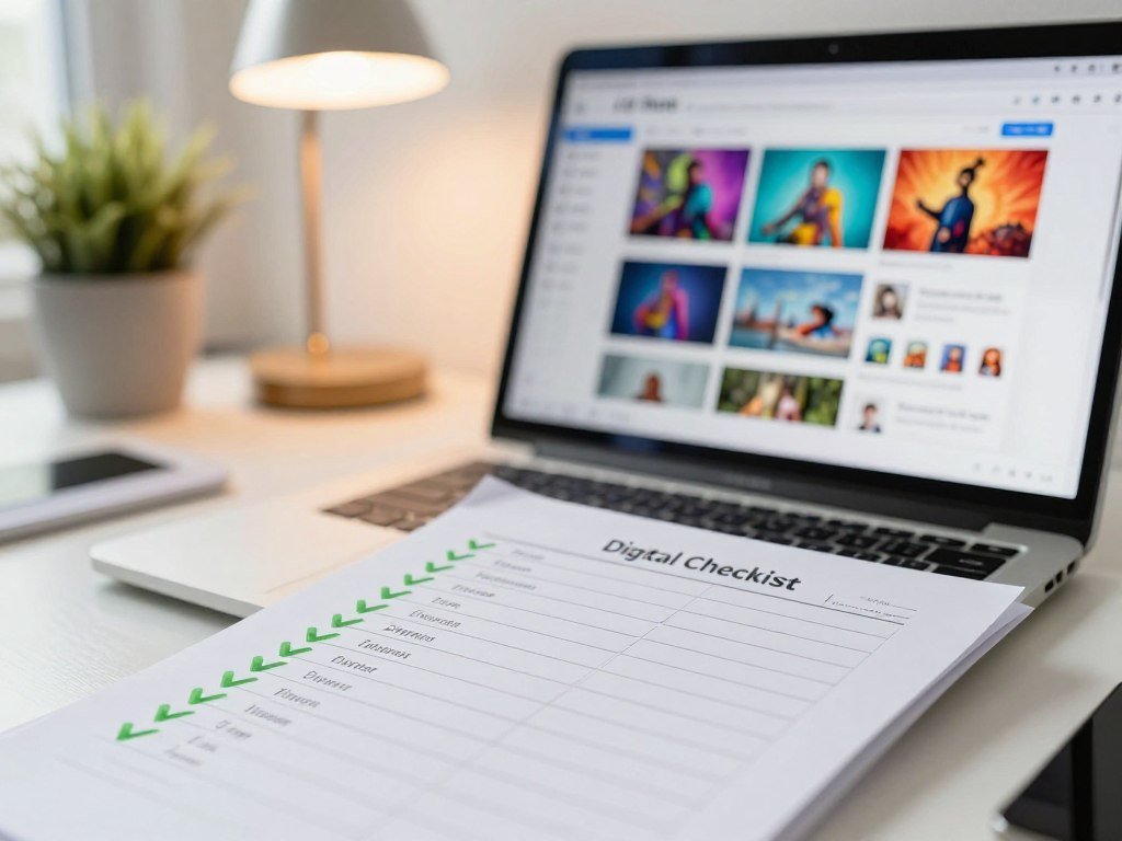 Checklist beside an image-generation account screen Checklist beside an image-generation account screen