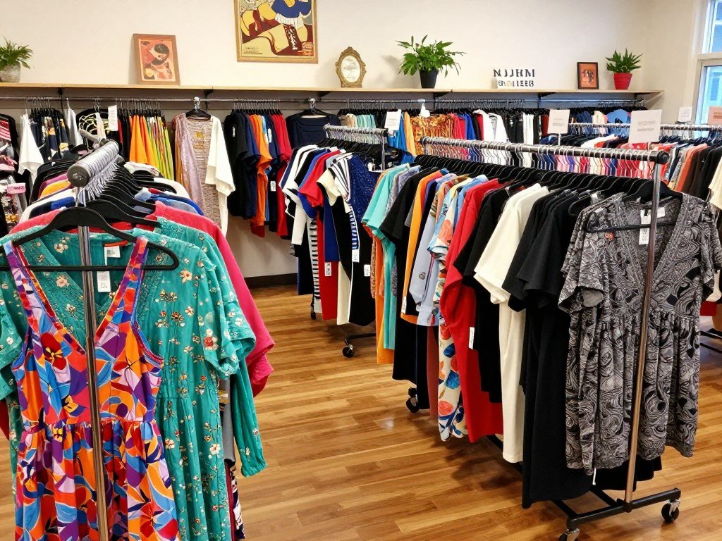 Clothing racks with plus-size garments at North Olmsted shops Clothing racks with plus-size garments at North Olmsted shops