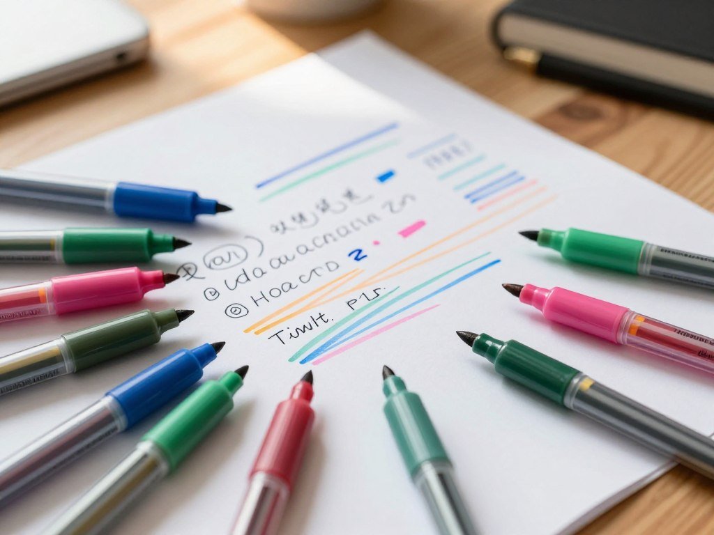 Colorful gel ink lines beside a page of handwritten notes Colorful gel ink lines beside a page of handwritten notes