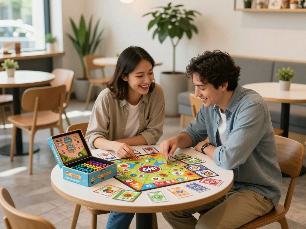 Compact Hive game set beside a small café table
