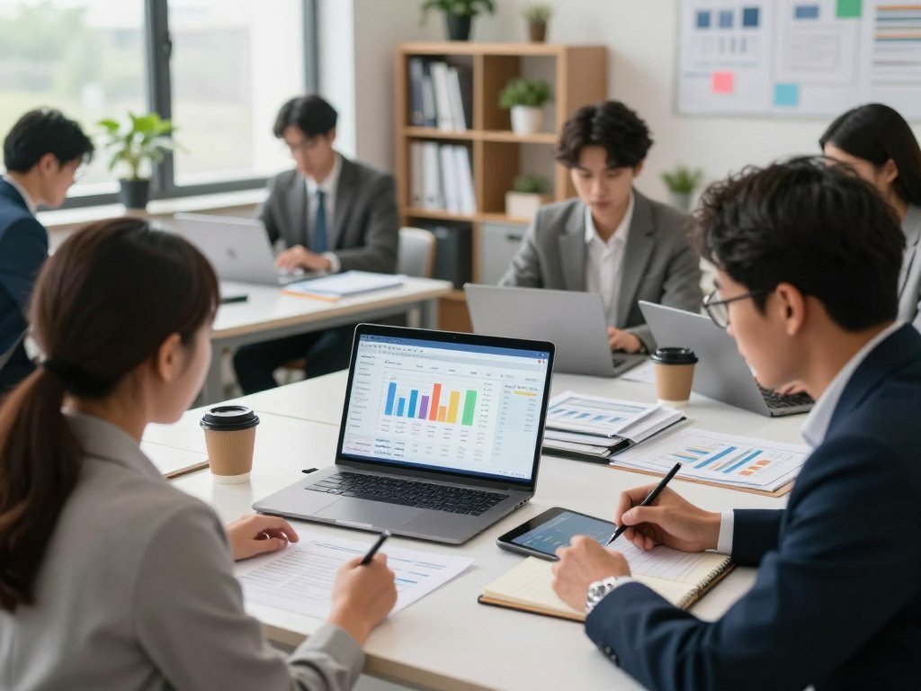 Comparing accounting software options in a small business office