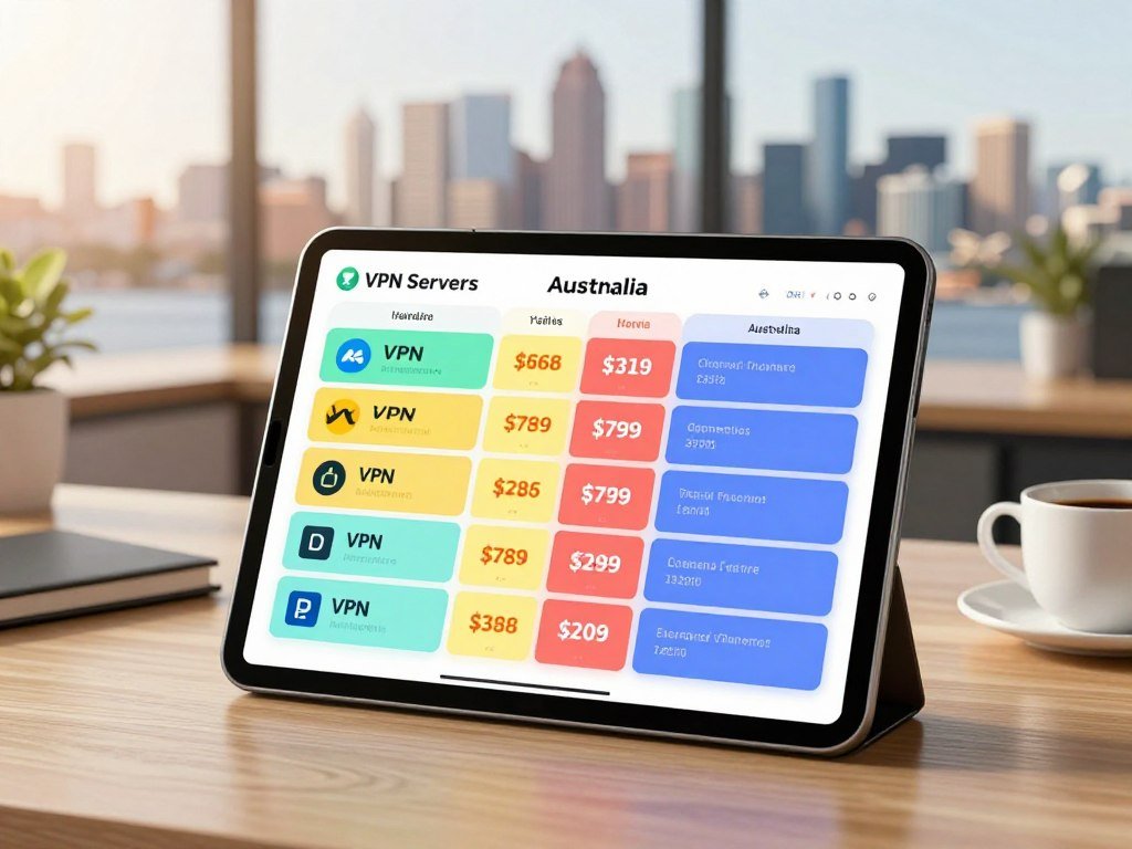 Comparison chart of VPN servers and prices across Australia