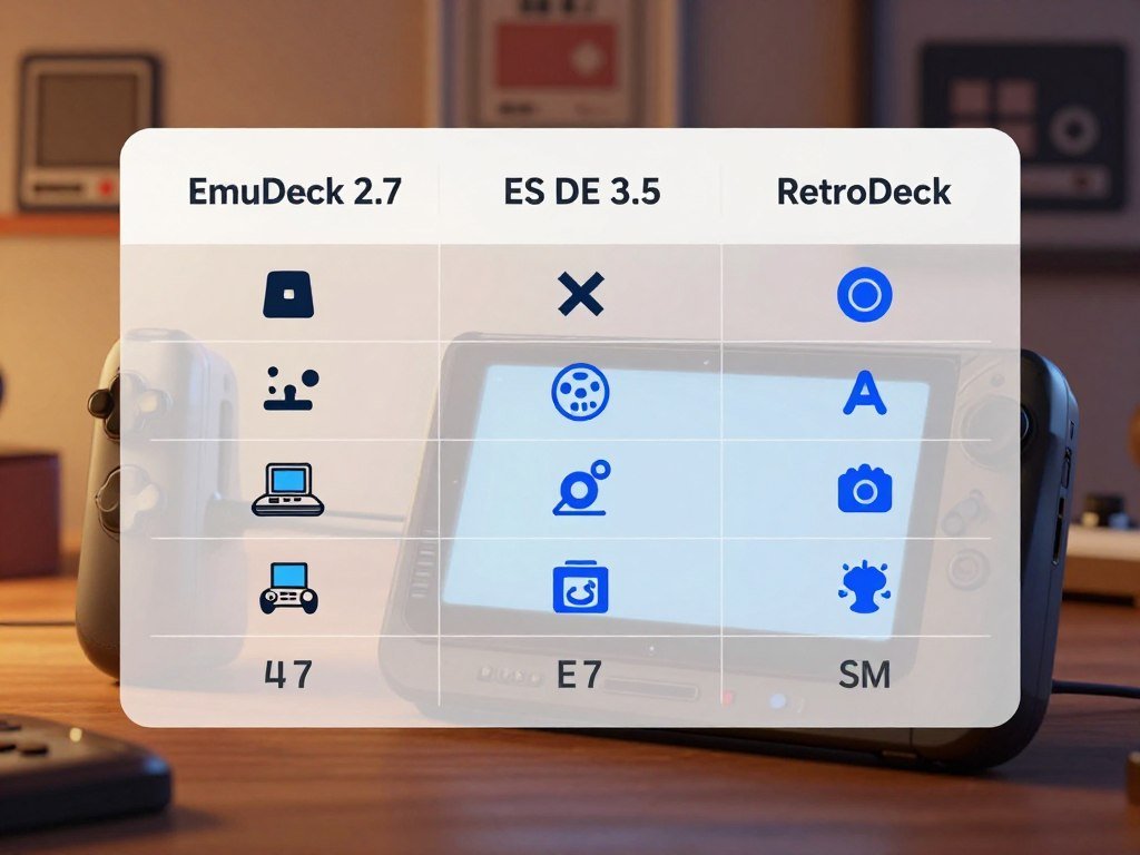 Comparison table showing emulation setup choices for a Steam Deck Comparison table showing emulation setup choices for a Steam Deck