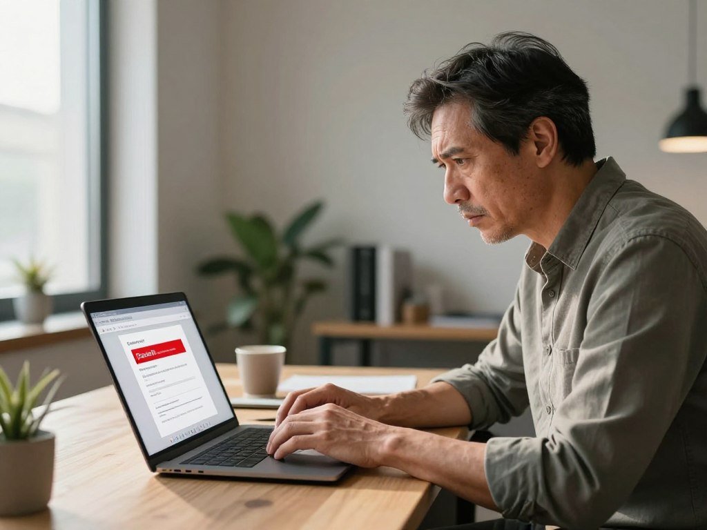 Computer user avoids a phishing link in an unexpected email Computer user avoids a phishing link in an unexpected email