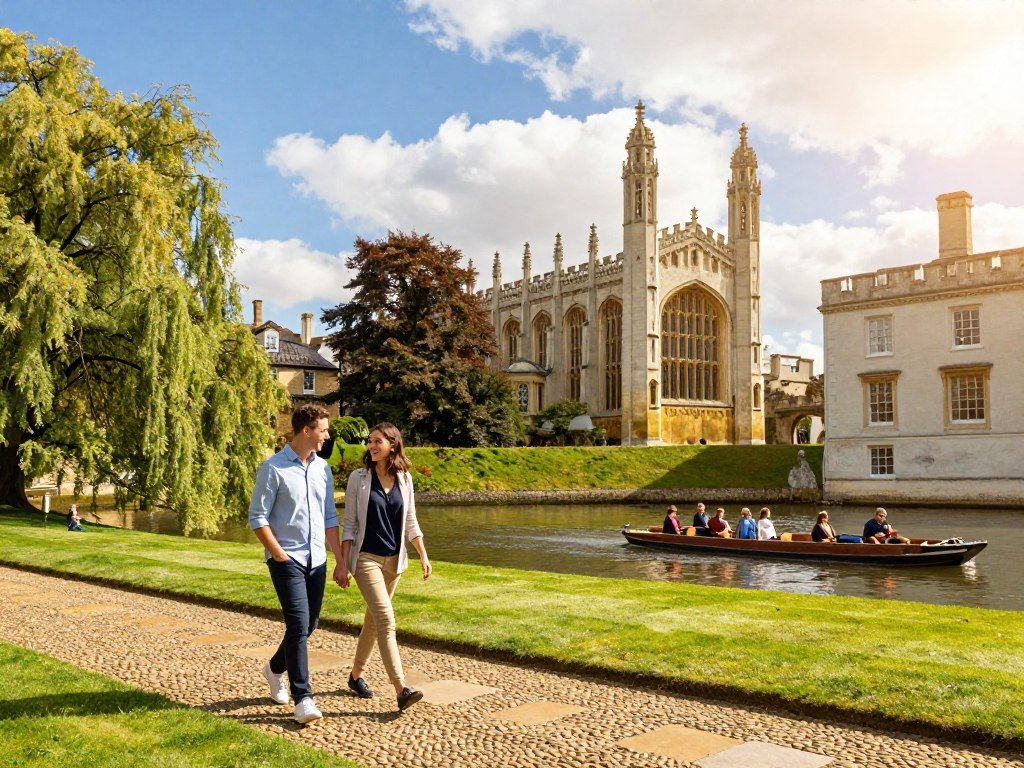 Couples exploring Cambridge colleges and River Cam views Couples exploring Cambridge colleges and River Cam views