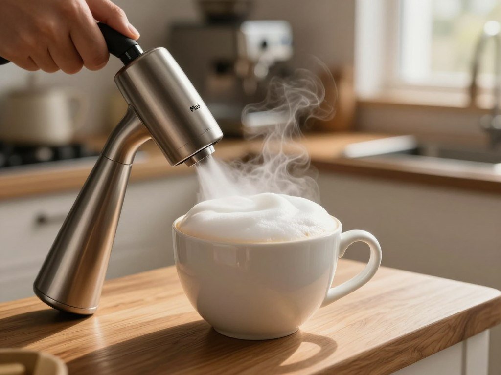 Creatista Plus steam wand preparing milk for a latte