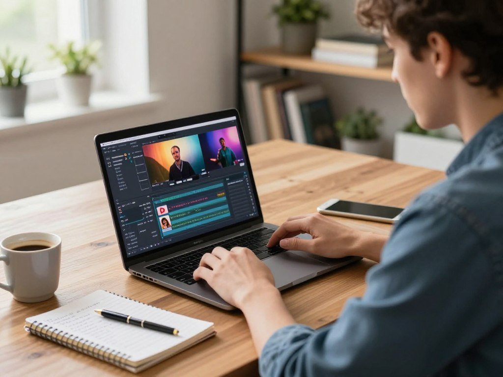 Creator checking video captions before publishing a YouTube tutorial Creator checking video captions before publishing a YouTube tutorial