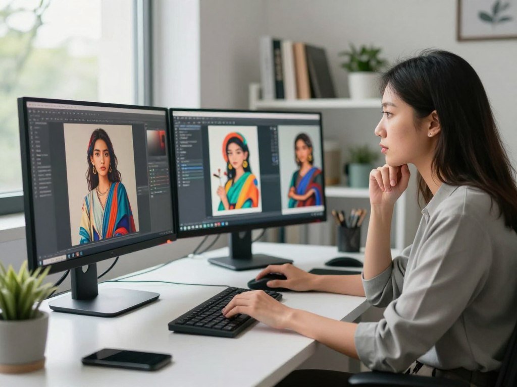 Creator comparing image generators for a graphic design project