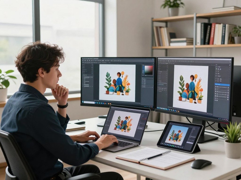 Creator comparing image generators for different design tasks