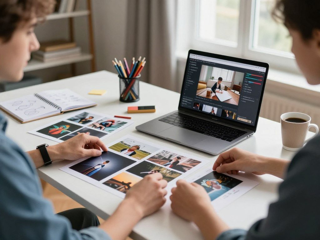 Creator sorting photos and script for video generation Creator sorting photos and script for video generation
