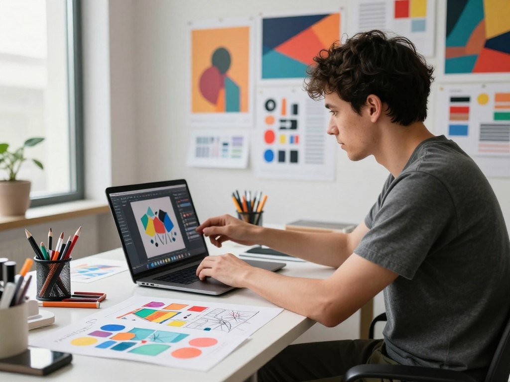 Creator testing models and styles for a poster design