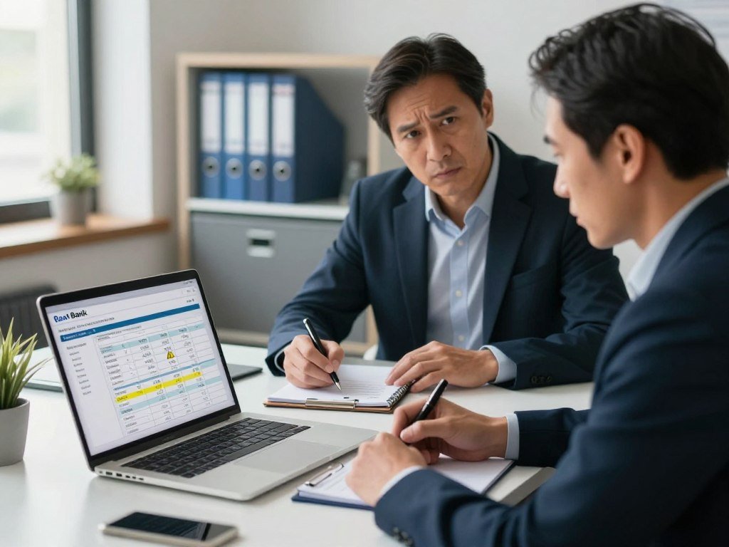 Customer reviewing bank records after a data breach Customer reviewing bank records after a data breach