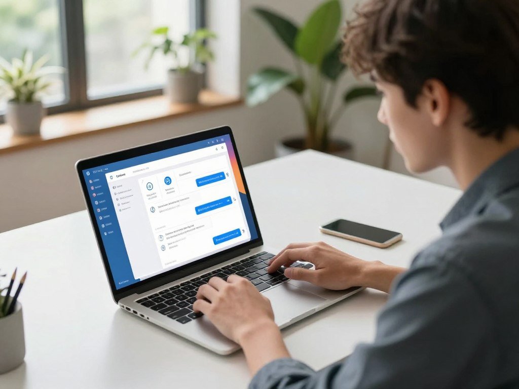 Customer using a chatbot to ask about a service Customer using a chatbot to ask about a service