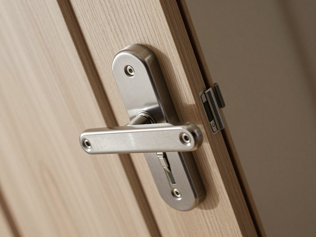 Deadbolt and strike plate on a home security door