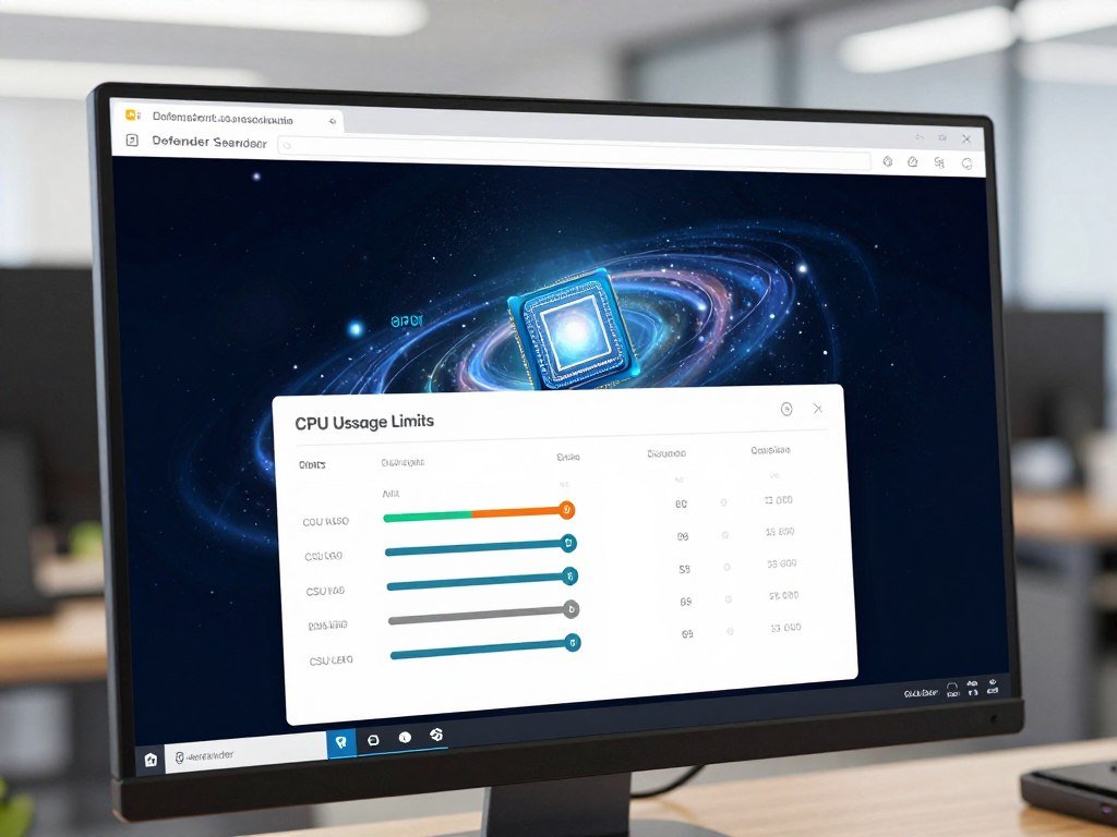 Defender scan settings describe CPU usage limits
