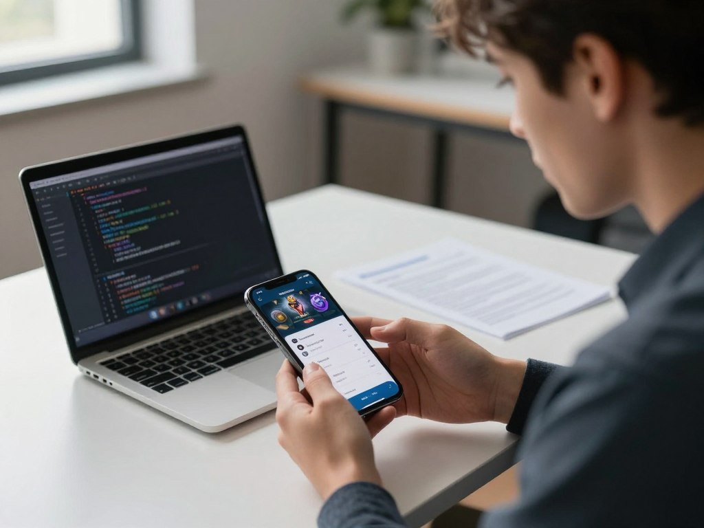 Developer checking alternative payment disclosures inside an iPhone game Developer checking alternative payment disclosures inside an iPhone game
