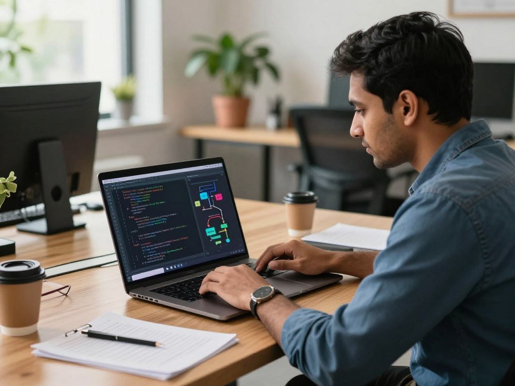 Developer comparing coding assistant suggestions with a software workflow Developer comparing coding assistant suggestions with a software workflow