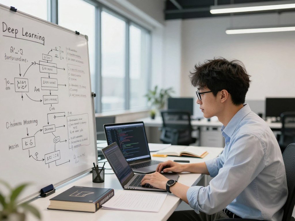 Developer planning deep learning steps for speech model creation