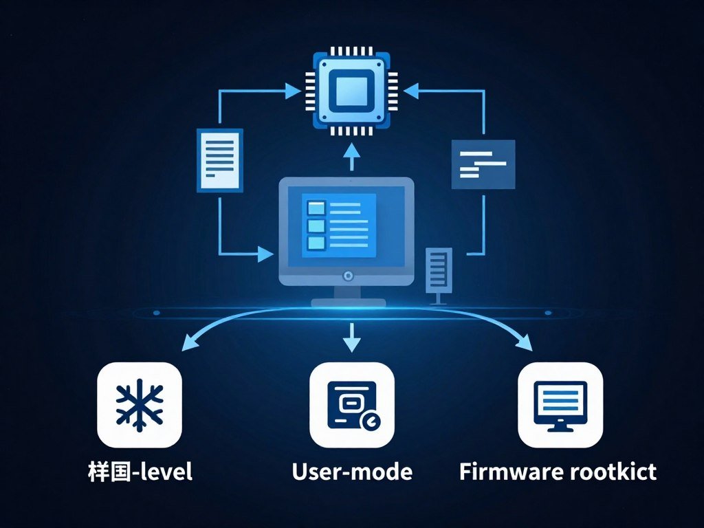 Diagram of rootkit types across a computer system Diagram of rootkit types across a computer system