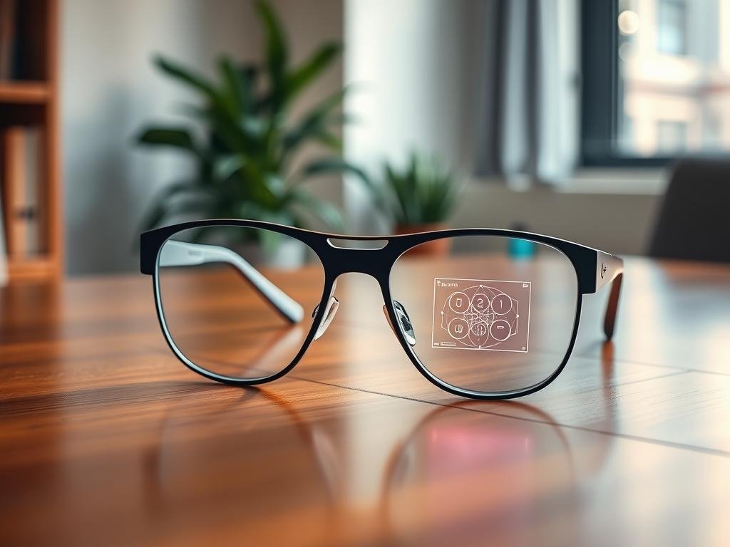 Display glasses showing a small prompt beside a private virtual screen