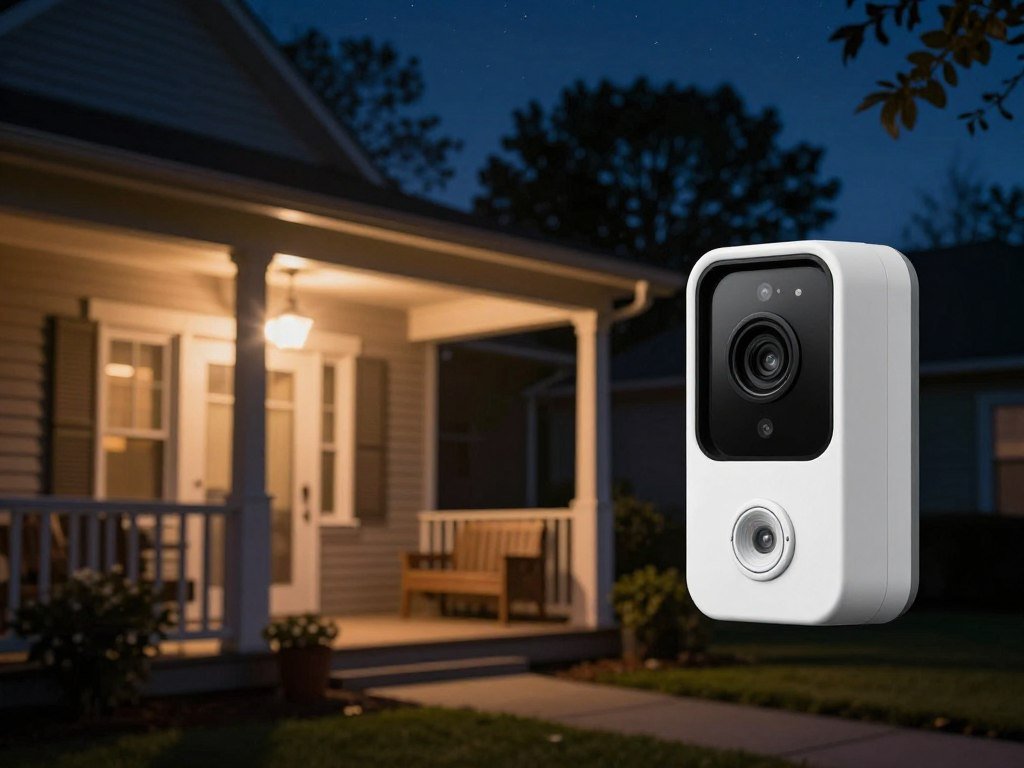 Doorbell camera view with night vision and porch light glare Doorbell camera view with night vision and porch light glare