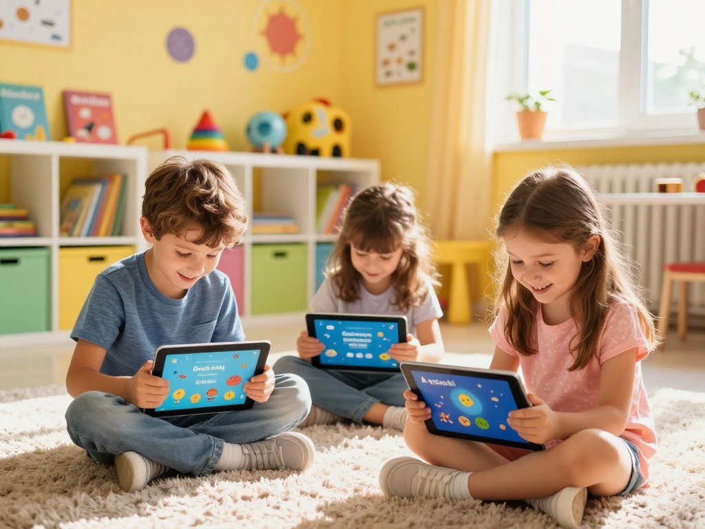 Early readers practicing words in a child-friendly app Early readers practicing words in a child-friendly app