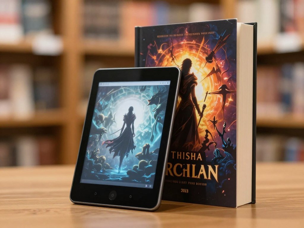Ebook front beside a paperback full-wrap book cover layout Ebook front beside a paperback full-wrap book cover layout