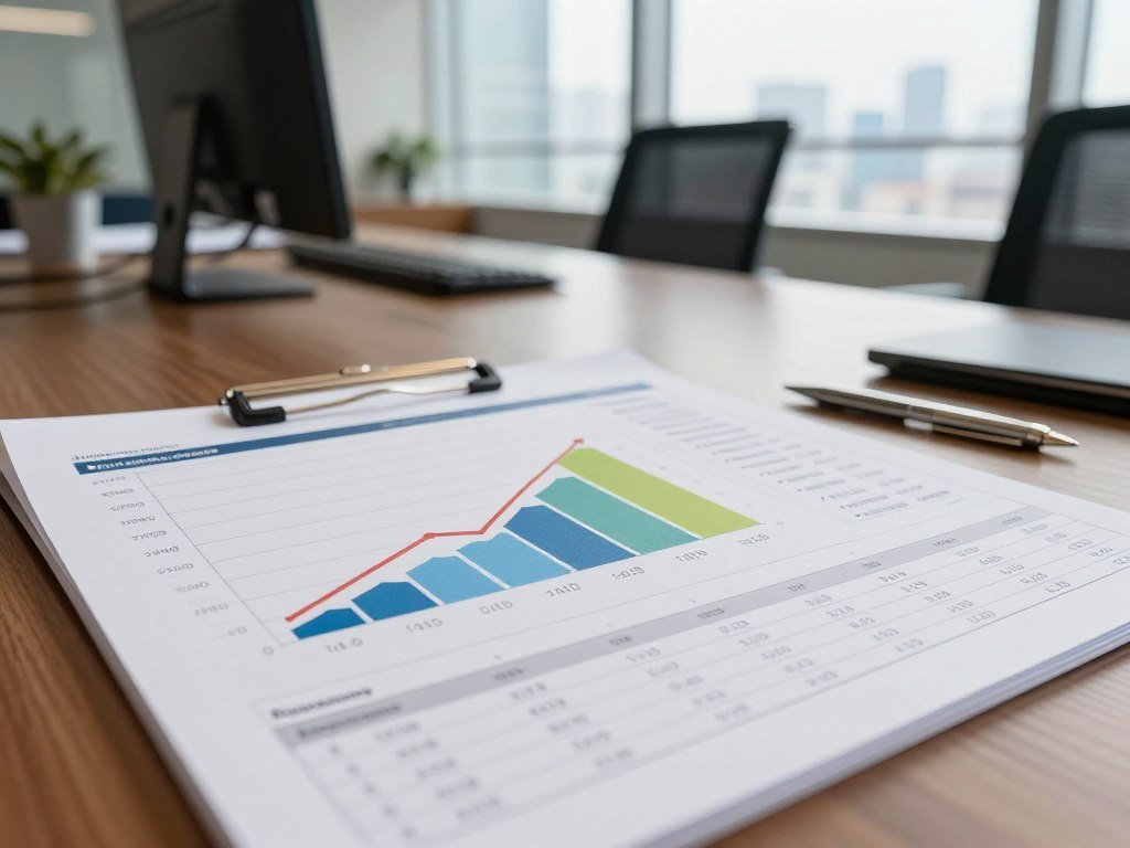 Economic value chart beside a company revenue ledger
