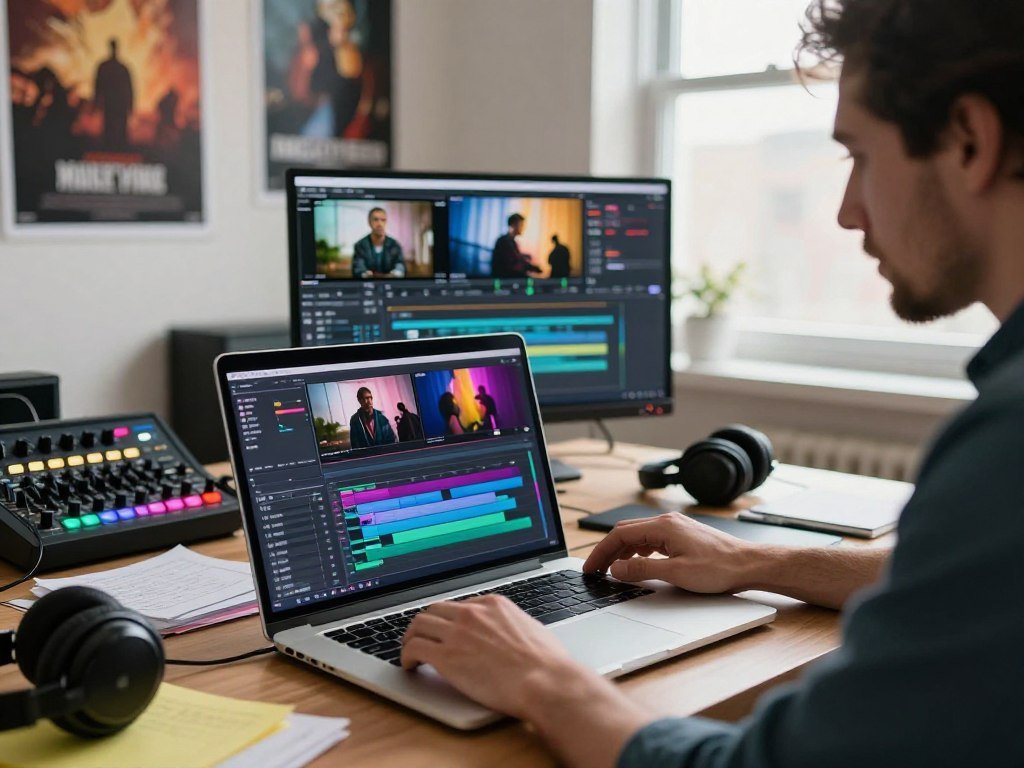 Editing generated video clips into a scene sequence