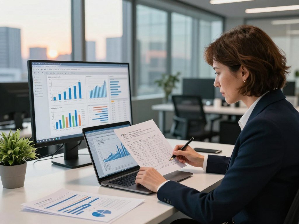 Employee checking an AI draft beside compute expenses