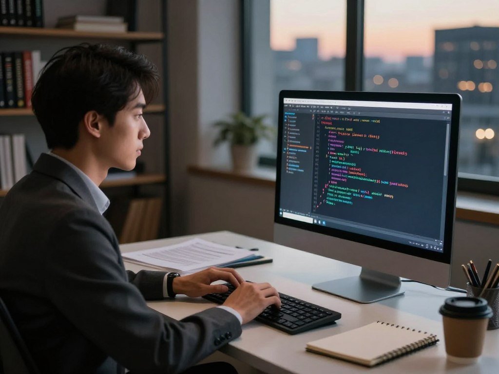 Employee reviewing AI-generated code before software deployment