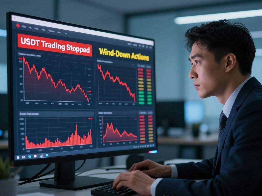 Exchange screen separates stopped USDT trading from wind-down actions Exchange screen separates stopped USDT trading from wind-down actions