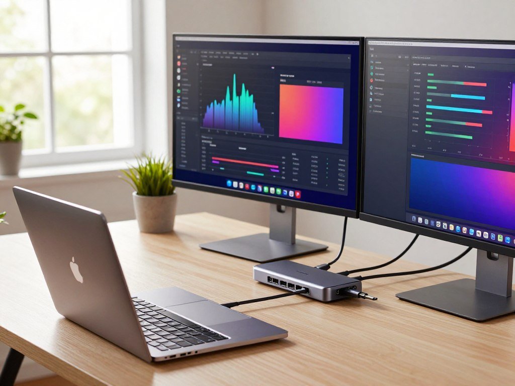 External displays connected to a MacBook Pro with a USB-C hub