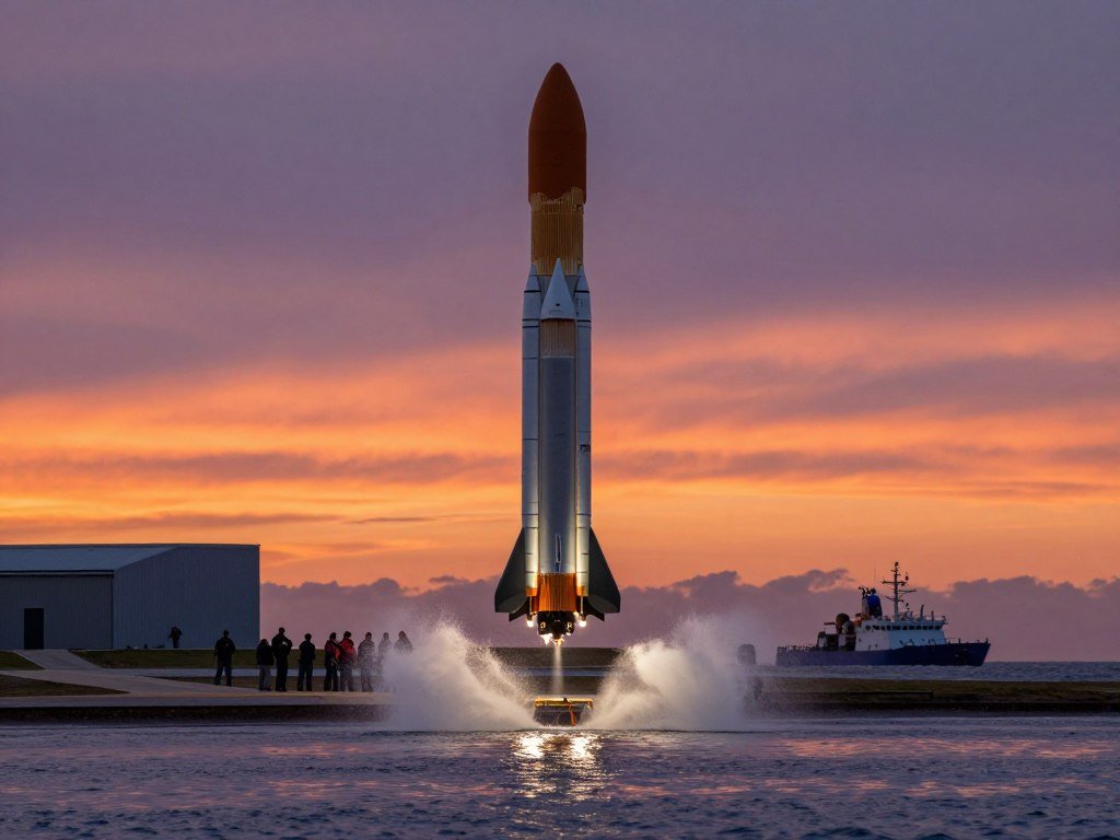 Falcon rocket booster recovery after a Starlink flight Falcon rocket booster recovery after a Starlink flight