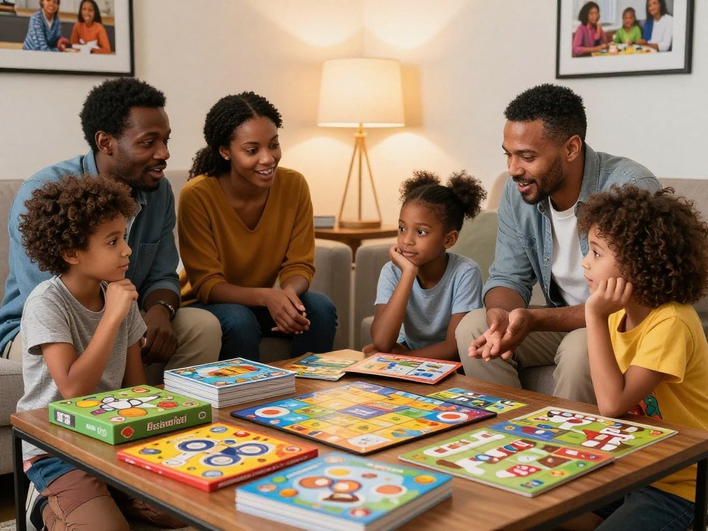 Family choosing a game that fits kids’ skills and interests Family choosing a game that fits kids’ skills and interests