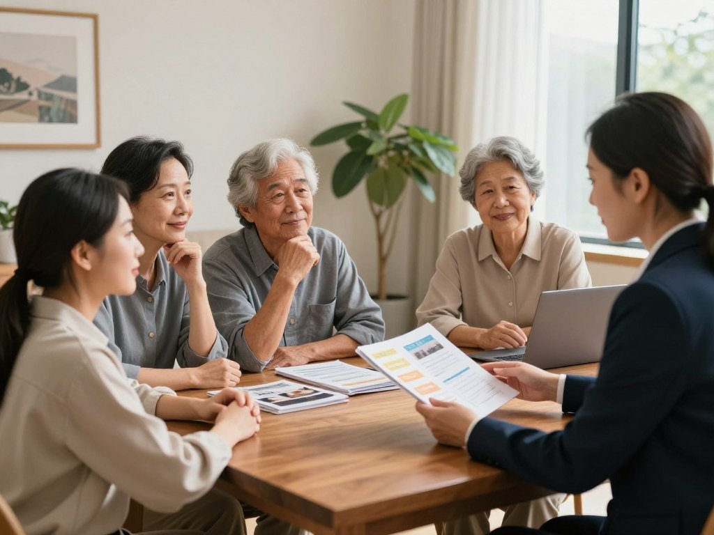 Family compares senior living communities with a referral advisor Family compares senior living communities with a referral advisor