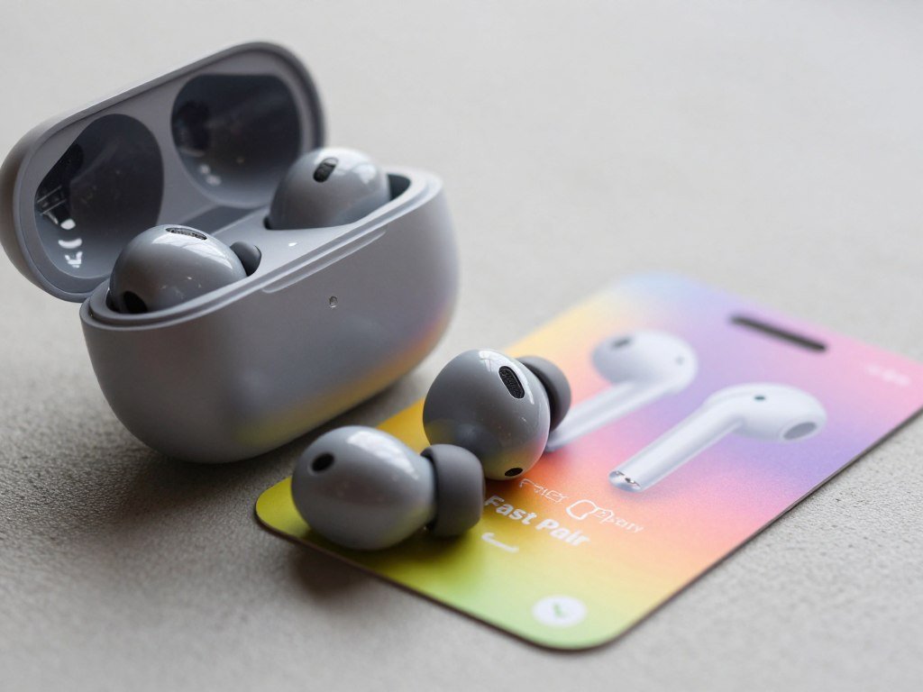 Fast Pair setup card near an open earbud case Fast Pair setup card near an open earbud case