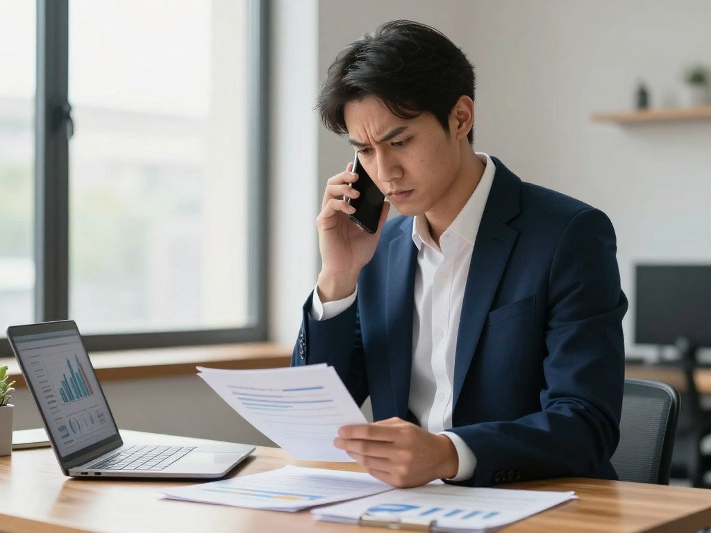 Finance employee checking a vendor payment change by phone