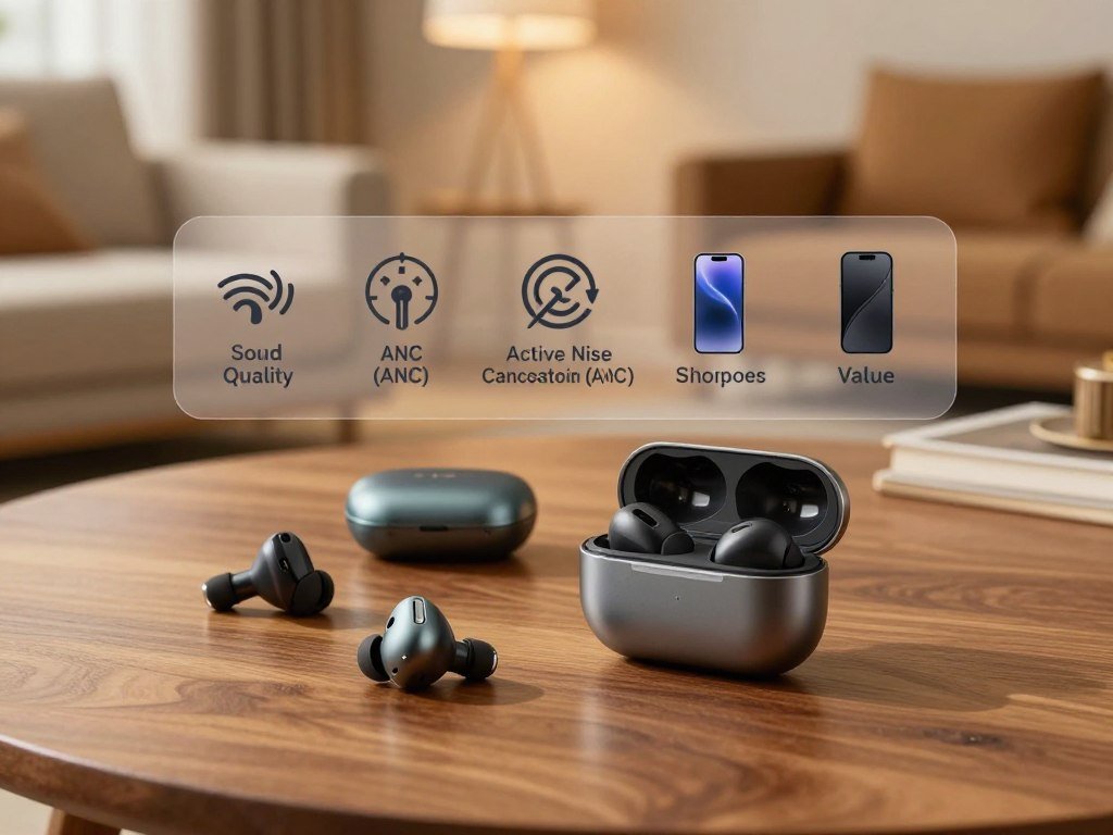 Five earbuds compared for sound, ANC, phone links, and value